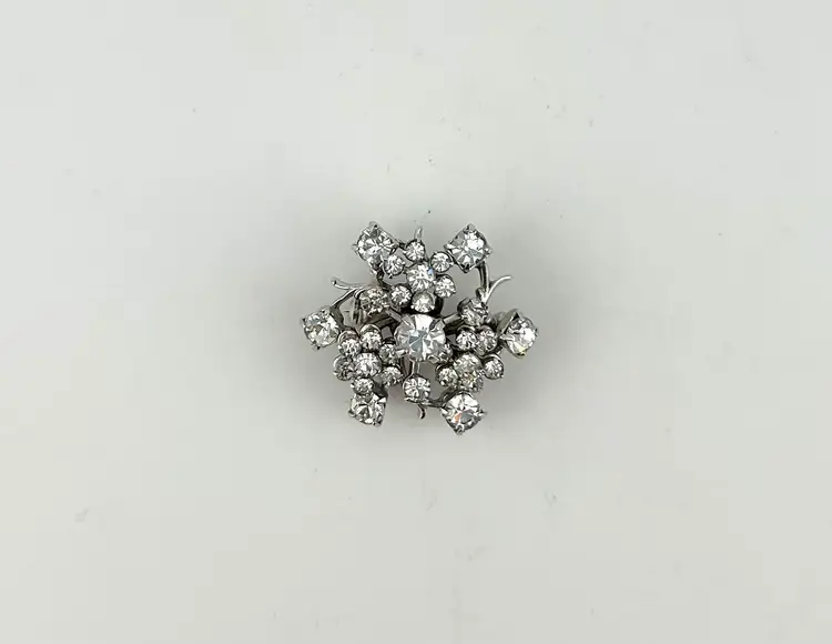 Vintage Silver Tone Rhinestone Brooch/Pendant 1”