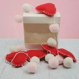 Felted Red Hearts Pink and White Pom Poms Garland 4-foot Valentine Decor