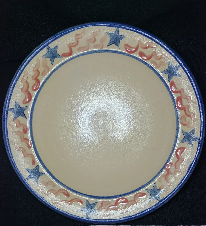 Vintage Beaumont Brothers Pottery Stars & Stripes Pattern 9.5" Salt Glaze Americana Plate