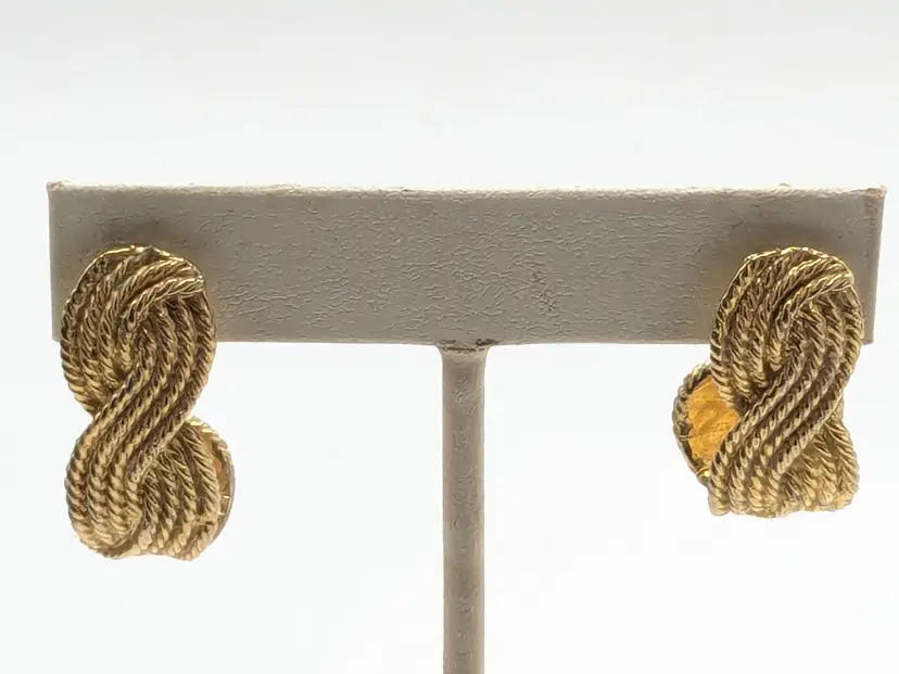 Vintage Gold Tone Rope Knot Pierced Earrings