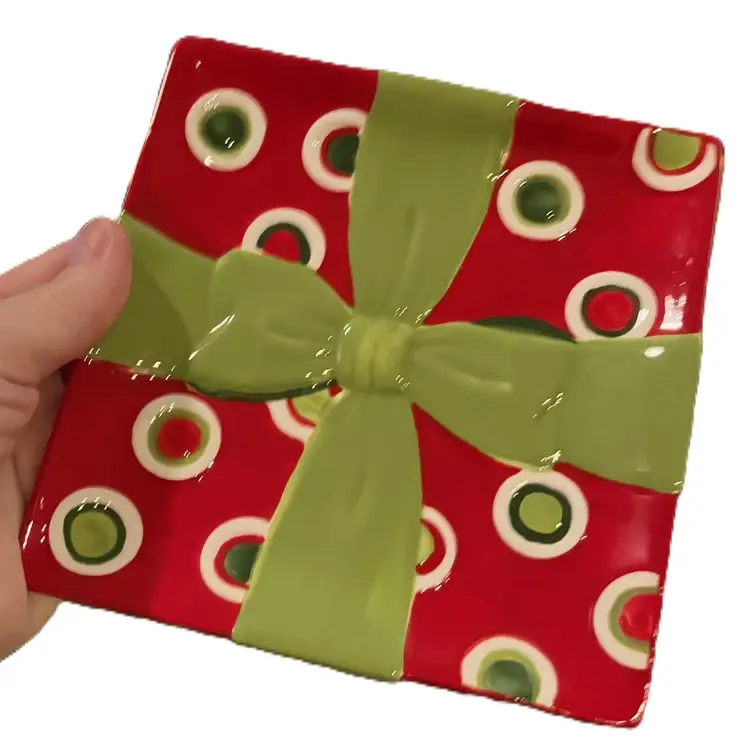 Holiday Cheer by Fitz & Floyd Square Snack Plate Tray Spoon Rest Ceramic 6"