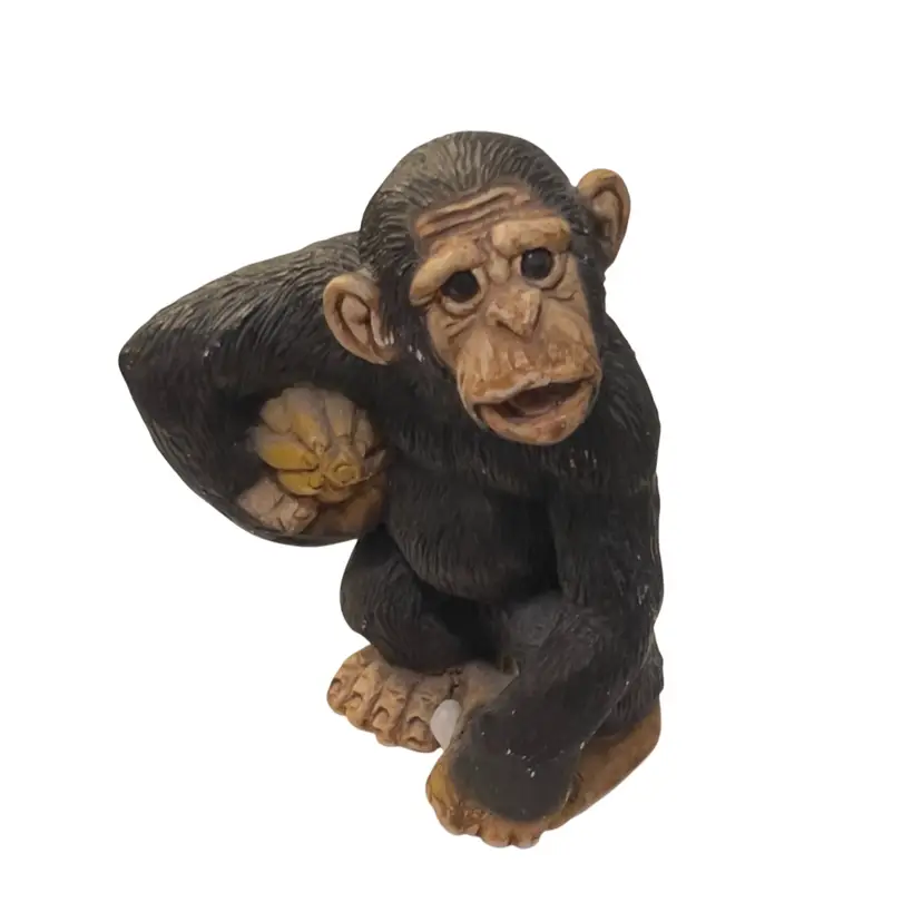 Monkey Chimpanzee Figurine Coconut Banana Signed DC