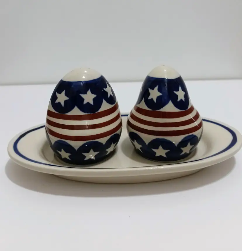 Polish Pottery Stars & Stripes S&P Shakers