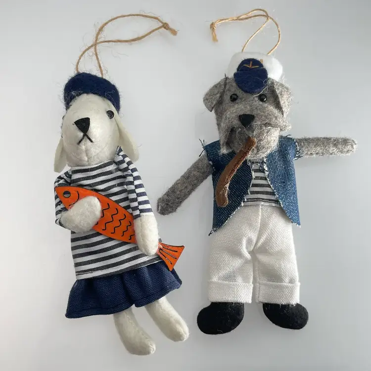 Target Wondershop 2021 Felt Dog Sailor & Sea Captain Set of 2 Christmas Ornaments 5.5"