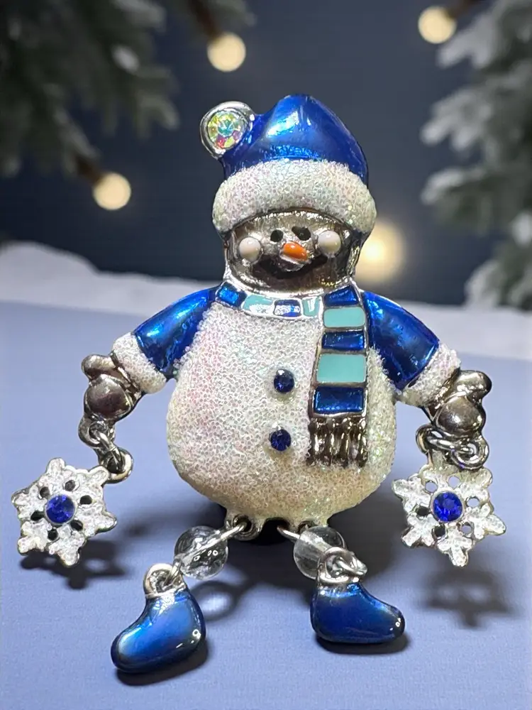 Sparkling Snowman Snowperson with Blue Clothes 2.5” x 1.75”