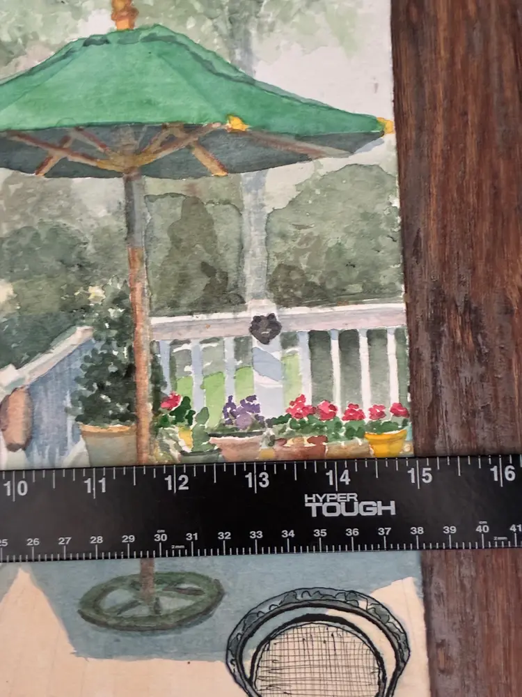 "Lou's Deck" Original Watercolor Garden Patio Scene Signed Warren C Plauche Landscape