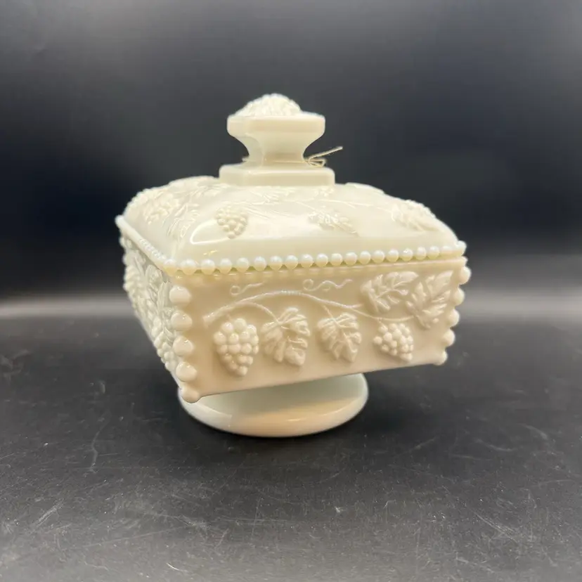Vintage Westmoreland Milk Glass Paneled Grape Candy Dish