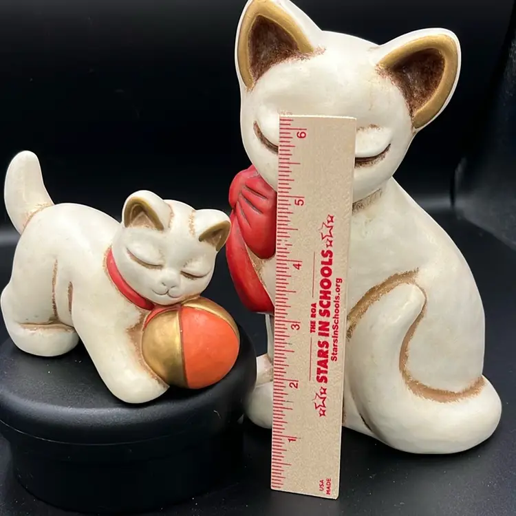 This is a Vintage MCM 1950’s set of Ceramic Thun cat figurines Made In Italy, Momma And Baby