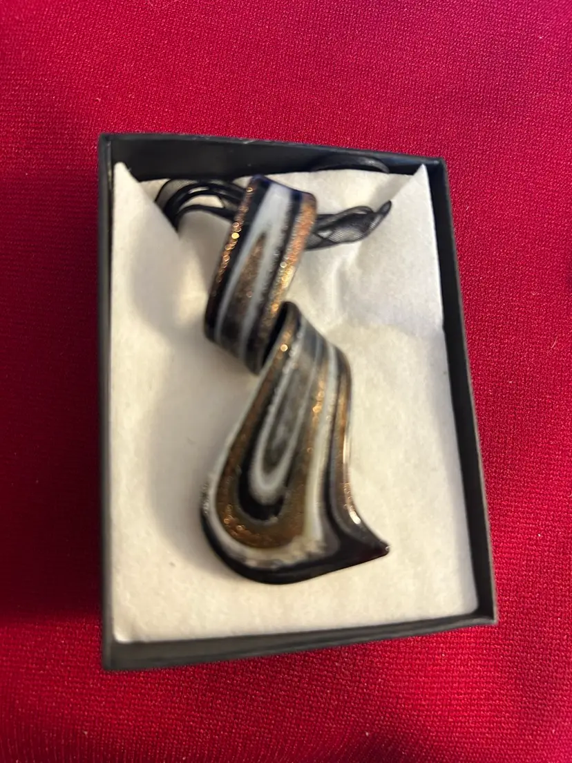 Murano Glass Diachronic Brown Silver Copper Swirl Ribbon Pendant.