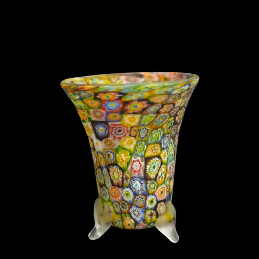 Murano Millefiori Satin Vase W Clear Legs Italy
5β T x 4-1/4β W
