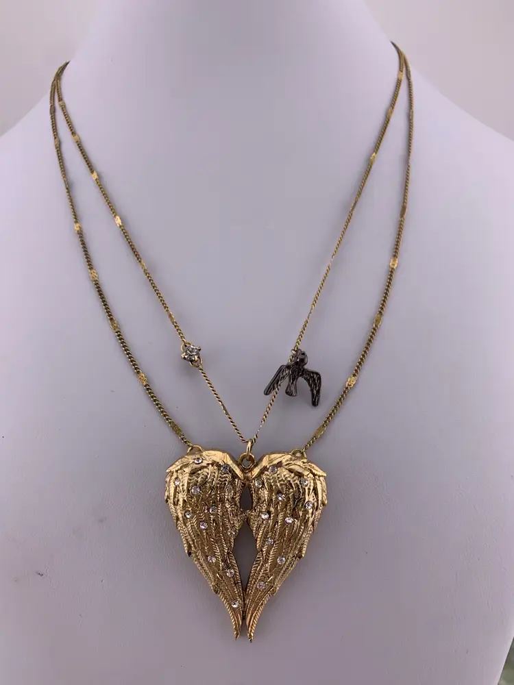 2014 Betsey Johnson Fly With Me Necklace with Bird And Angel Wings