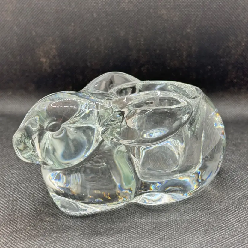 Vintage Indiana Glass Bunny Rabbit Heavy Crystal Clear 3D Tealight Votive Candle Holder, By Indiana Glass, Made in Cincinnati, OH, MPN IGC01690.