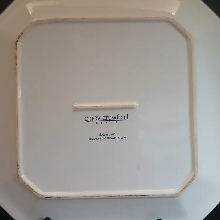 Cindy Crawford "Ellery Blue" Ivory Square Dinner Plate/Platter