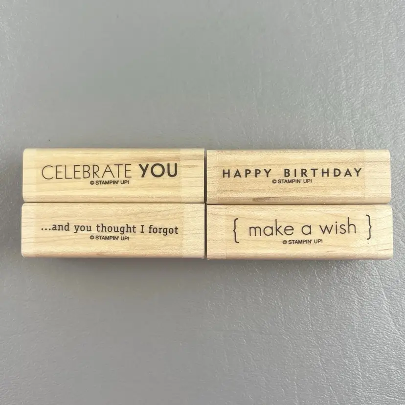 Stampin Up Set Of 4 A Little Birthday Cheer Wood Mounted Rubber Stamps