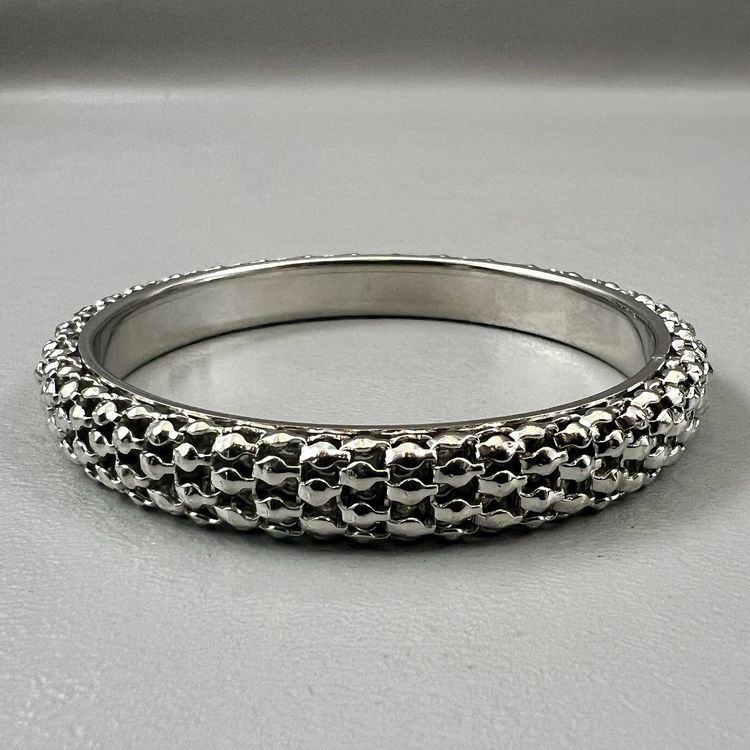 Silver Tone Metal Mesh Bangle Bracelet Textured Chunky 3" Retro