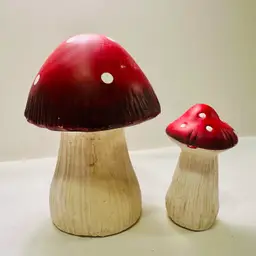 Groovy Retro Ceramic Red and White Mushroom Decorations Garden Art Set Of 2