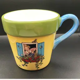 Vintage 1999 Mary Engelbreit Mug Beautifully Designed With A Bird On It! 4 1/3” Tall 4 1/2” Wide At Top!