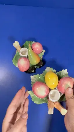Nuova Capodimonte Italy Fruit Candlestick Holders – Pair – 5” Wide – Very Good