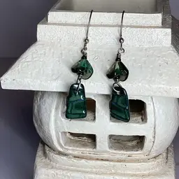 Green Ceramic And Czech Glass Earrings