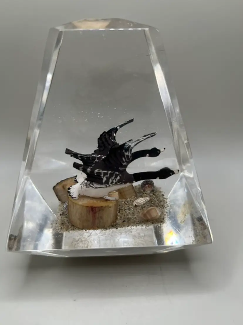 Vintage Lucite/Acrylic? Canadian Geese Diorama Paperweight