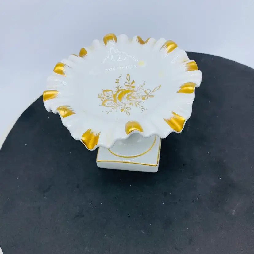 #2308 Vintage Birks ceramic Pedestal Ashtray dish, hand painted, made in France By Limoges