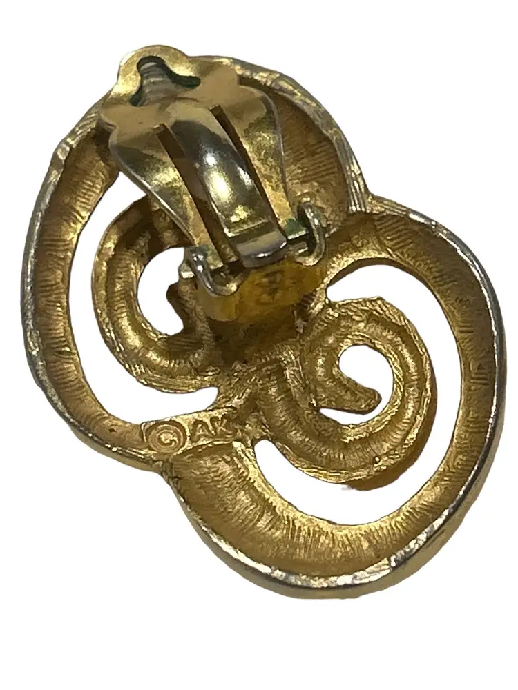 Anne Klein Vintage Earrings AK Swirl S Earrings Gold Tone Clip On 