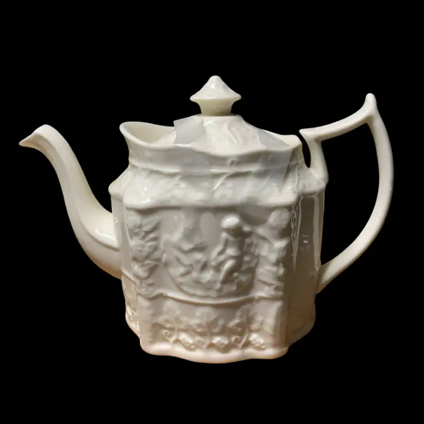26. I GODINGER & CO Four Cup Teapot, Embossed Roses, Grapes, Cherubs, Cream Colour