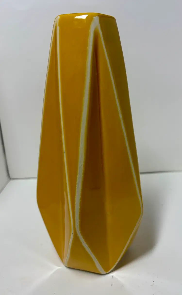 Modern Yellow Ochre Geometric Ceramic Vase 
Boho Decor