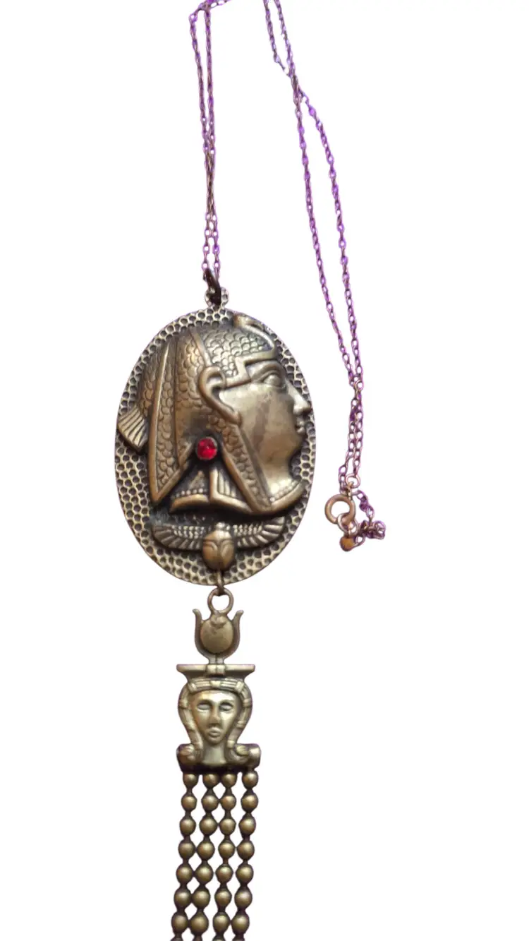 Vintage Brass Egyptian Revival Necklace (A9474)