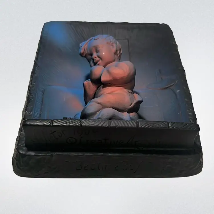 Chalkware Plaque "Bedtime Boy" Creative Arts by Victor 1964 3D Wall Decor | 5.75”