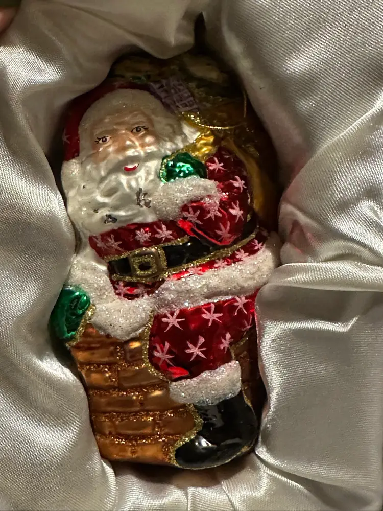 Vintage AmeriChristmas Ornament Santa Down the Chimney  7" with Box