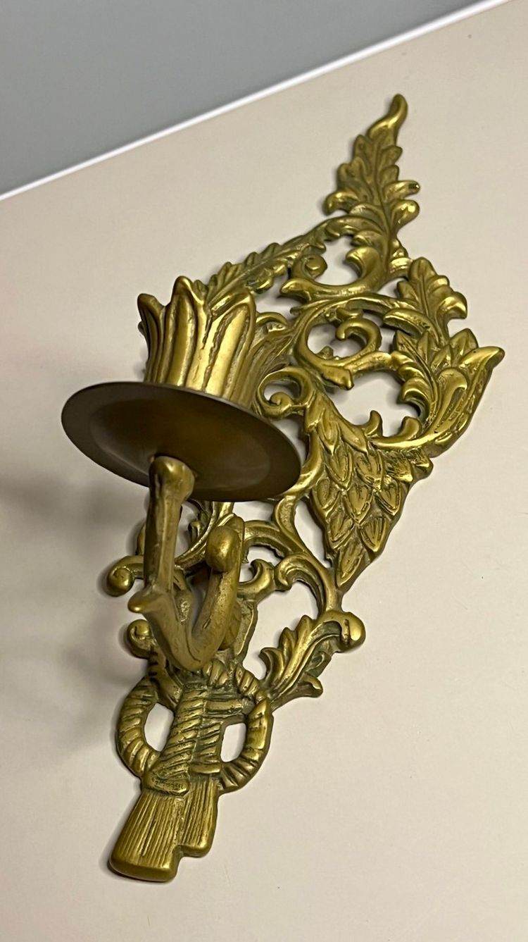 Art Nouveau Style Gold Metal Wall Sconce Candleholder Andrea By Sadek 10”