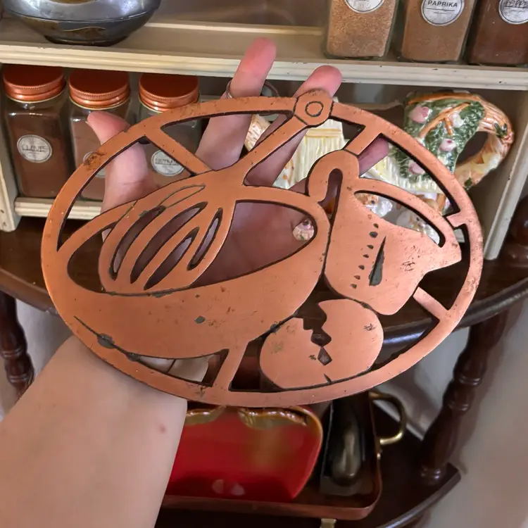 Vintage Copper Cast Iron Baking Motif Trivet Wall Hanging