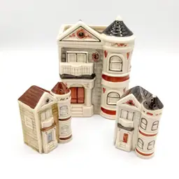 Vintage Lot OMC Otagiri Victorian Townhouse Salt & Pepper Shakers & Canister