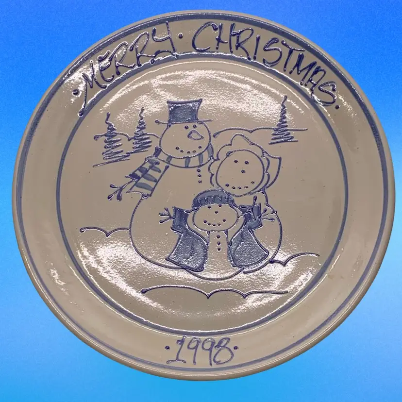 Beaumont Bros Salt Glazed Pottery 1998 Snowman Family Stoneware Christmas Plate