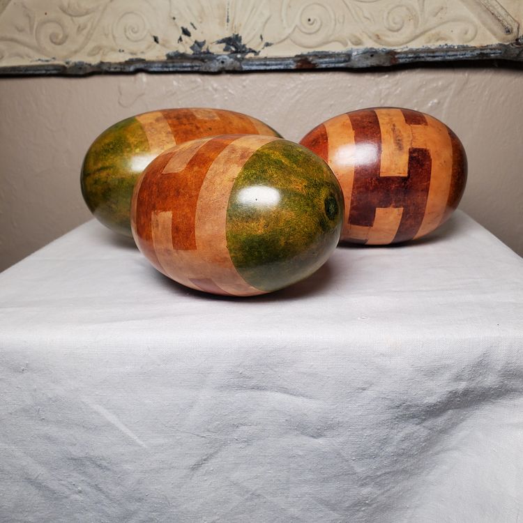 Set of three Vintage Painted Gourds with Geometric Designs