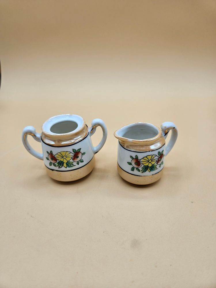 Peach Lustreware Creamer & Sugar Set, No Lid,  Chipped