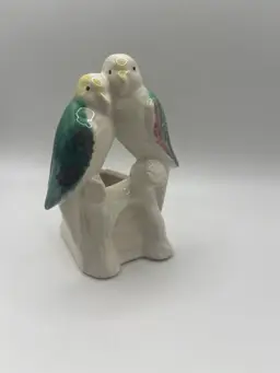 Vintage Morton Pottery Love Birds Parakeets Ceramic Planter