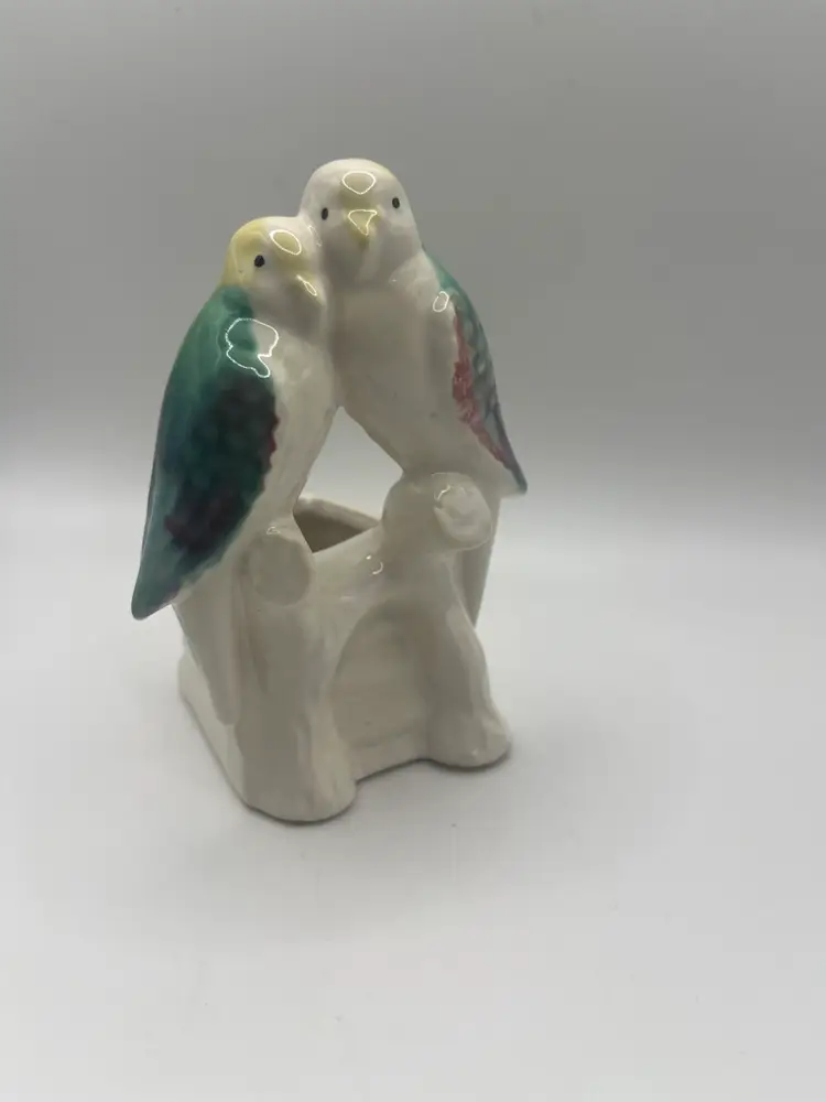Vintage Morton Pottery Love Birds Parakeets Ceramic Planter