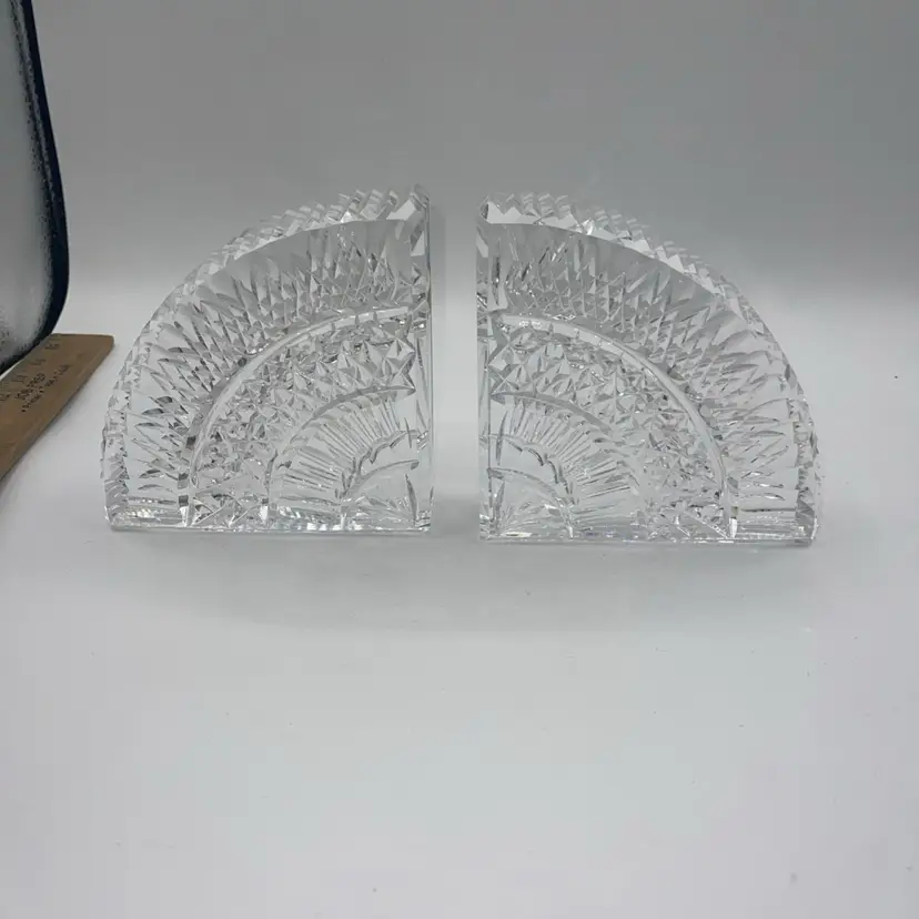 Waterford Crystal Bookends Pair Quadrant Fan Pattern Heavy Signed 7.5" Set Of 2