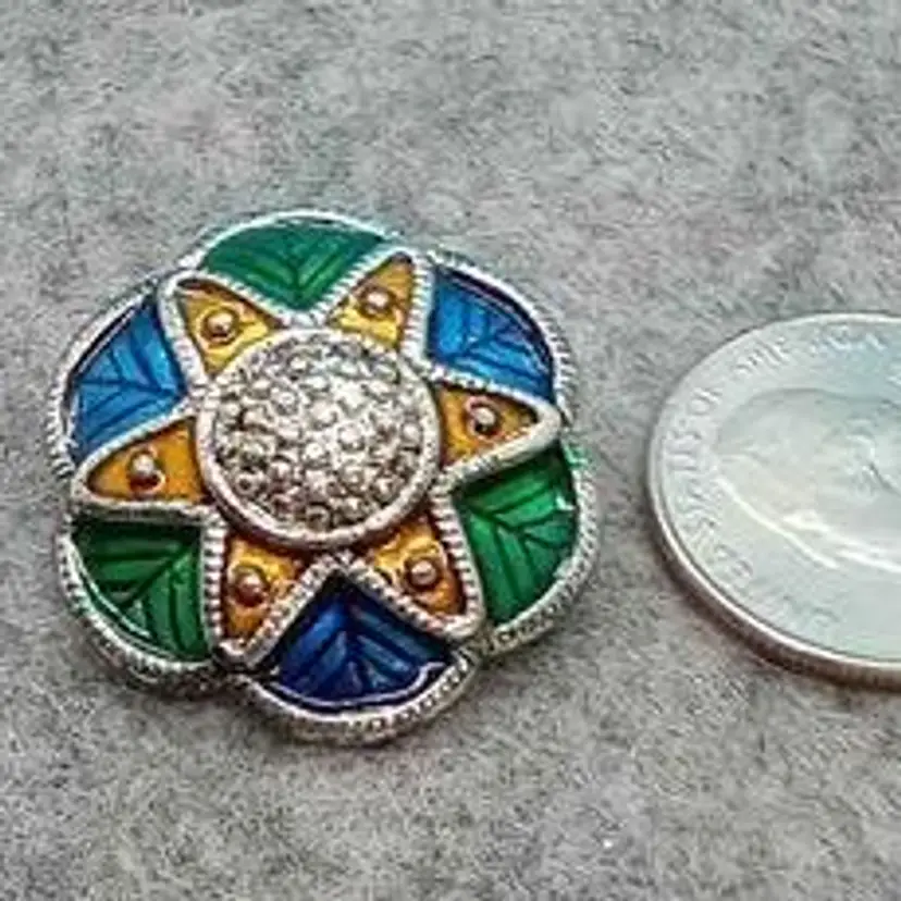 Signed Danecraft Vintage Blue & Green Enamel Star Pin
