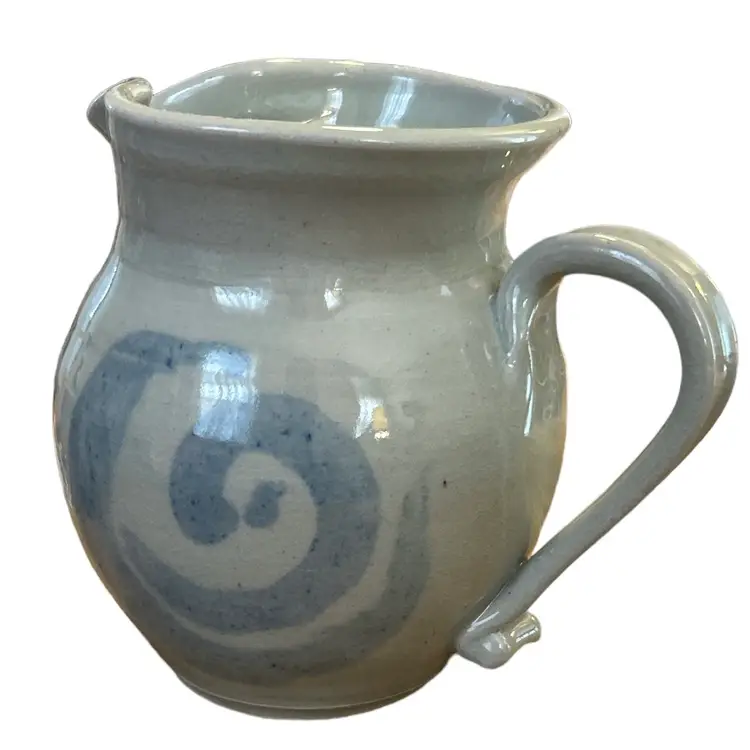 Light Gray Glazed Pottery Pitcher with Abstract Swirl Design