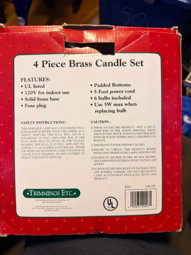 Vintage Christmas  Solid Brass Base  Candle Set 4 Pc Electric