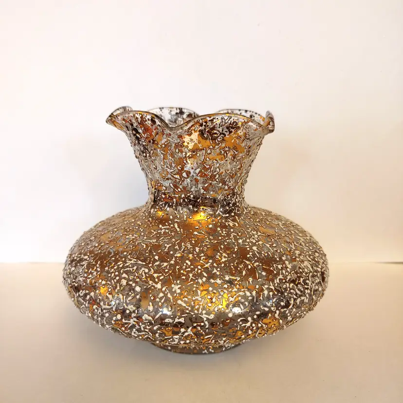 West Virginia Glass Vase with 24K Gold Confetti. 1960-69. No condition issues. 5 inches high.