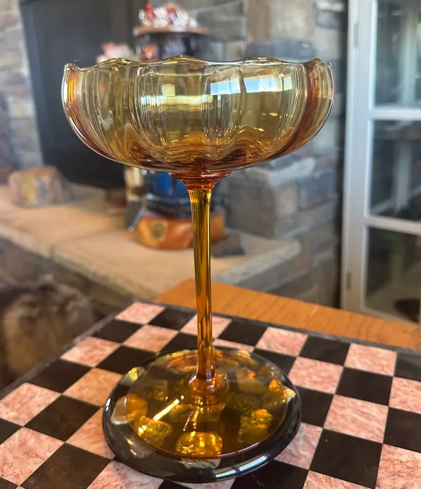 Venetian Empoli Optic Compote Amber Glass