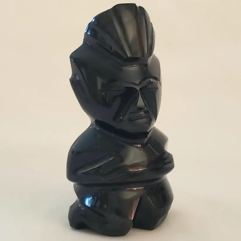 Figurine Unknown Origin Polynesian Mayan Aztec Hand Carved Black Onyx Stone 3” Tall Unbranded