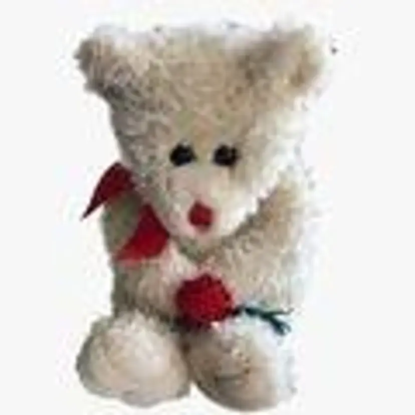 Animal Adventure Inc Beige Tan Bear Red Ribbon Bouquet of Roses 10" 2000 RETIRED