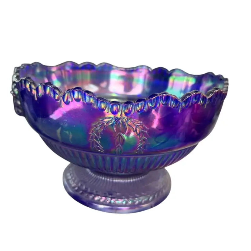 Imperial Iridescent Cobalt Blue Carnival Glass Rams Head Bowl
