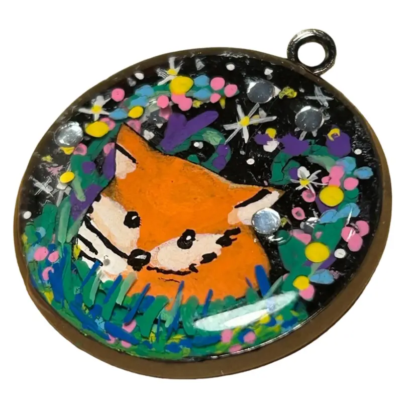Made By Me, Hand Painted Layered Resin Art Pendant, Fox