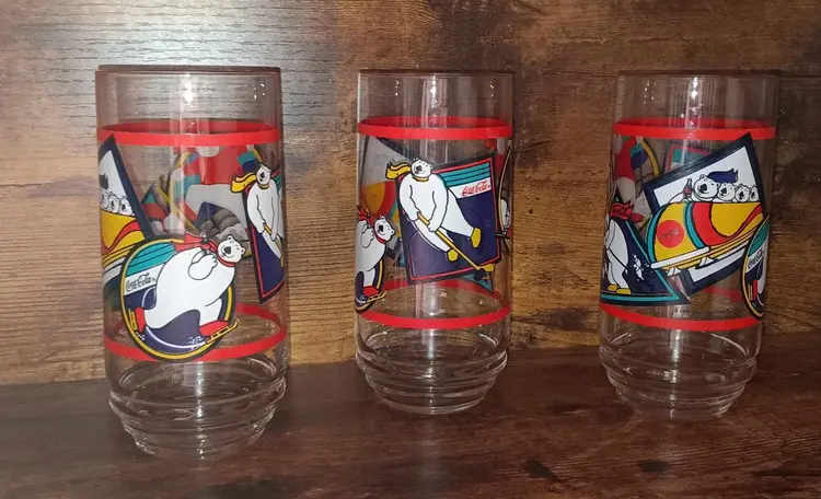 1999 Set of 3 Coca Cola Polar Bear Drinking Glasses